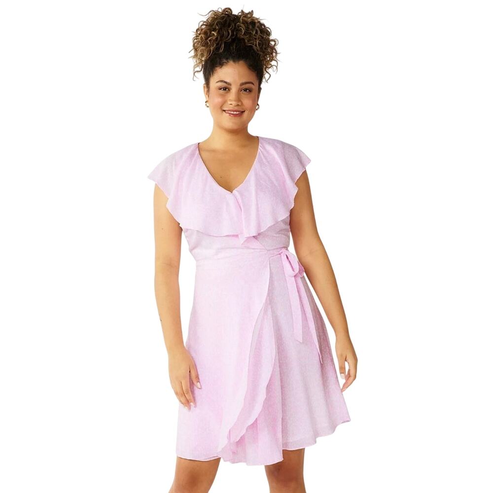 Draper James RSVP Floral Ruffle Delicate Print Pink White Wrap Dress Size XL